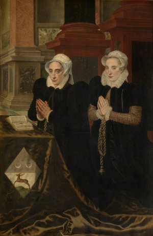 Maria de Deckere, Second Wife of Gillis de Smidt, and Beatrix, one of their Daughters by Adriaen Thomasz Key Oil Painting