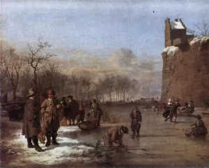 Amusement on the Ice by Adriaen Van De Velde - Oil Painting Reproduction
