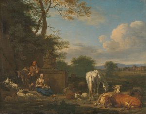 Arcadian Landscape with resting Shepherds and Animals by Adriaen Van De Velde Oil Painting