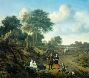 Family Portrait in a Landscape by Adriaen Van De Velde - Oil Painting Reproduction