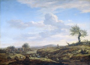 Hilly Landscape with a High Road by Adriaen Van De Velde Oil Painting