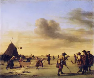 Kolf on the Ice near Haarlem by Adriaen Van De Velde - Oil Painting Reproduction