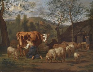 Melkende Magd by Adriaen Van De Velde Oil Painting