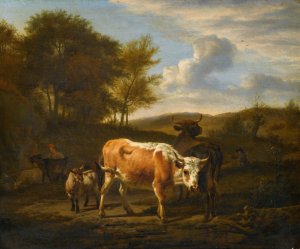 Mountainous Landscape with Cows by Adriaen Van De Velde Oil Painting