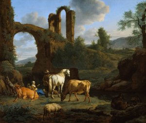 Pastoral Landscape with Ruins by Adriaen Van De Velde Oil Painting