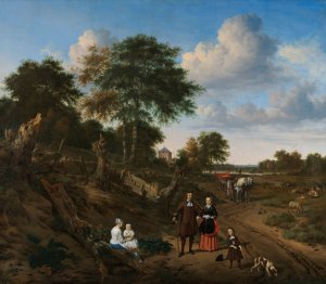 Portrait of a Couple with Two Children and a Nurse in a Landscape by Adriaen Van De Velde Oil Painting