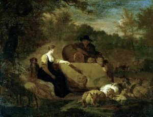 Shepherd and Shepherdess with their Flock at a Well by Adriaen Van De Velde Oil Painting