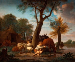 The fishing herdsman by Adriaen Van De Velde Oil Painting