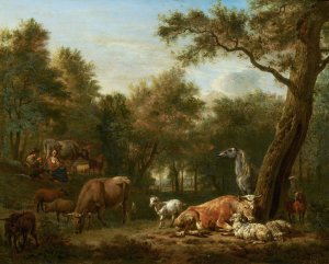 Wooded Landscape with Cattle by Adriaen Van De Velde Oil Painting