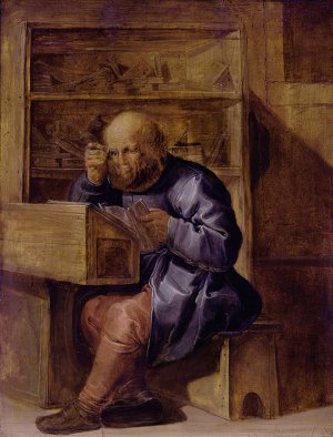 De proeflezer Cornelis Kiel aan het werk by Adriaen Van De Venne Oil Painting