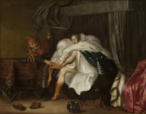Woman and a jester by Adriaen Van De Venne Oil Painting