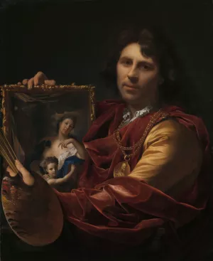 Self-portrait with the Portrait of his Wife, Margaretha van Rees, and their Daughter Maria by Adriaen Van Der Werff Oil Painting