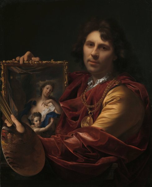Main Product Photo of Self-portrait with the Portrait of his Wife, Margaretha van Rees, and their Daughter Maria  Painting by Adriaen Van Der Werff