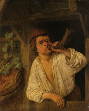 A Baker Sounding his Horn by Adriaen Van Ostade Oil Painting