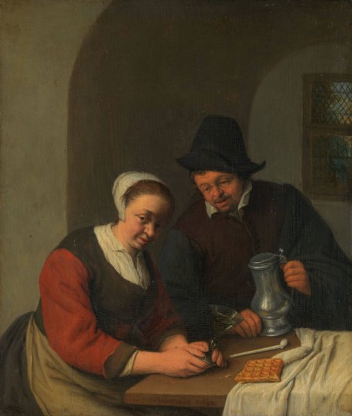 A Confidential Chat  by Adriaen Van Ostade - Hand-Painted Oil Painting Reproduction