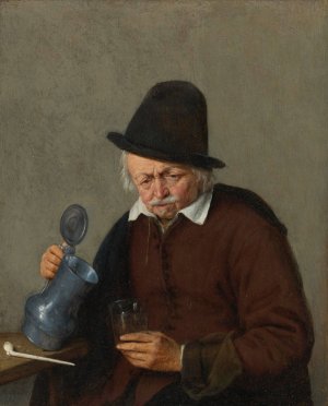 A Man Holding A Tankard And A Glass by Adriaen Van Ostade Oil Painting
