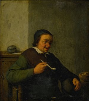 A man smoking in an interior by Adriaen Van Ostade Oil Painting