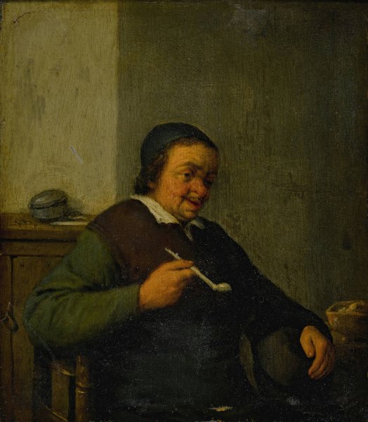 A man smoking in an interior by Adriaen Van Ostade - Hand-Painted Oil Painting Reproduction