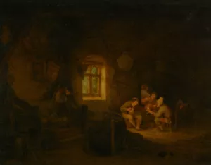 A Tavern Interior with Peasants Drinking Beneath a Window by Adriaen Van Ostade - Oil Painting Reproduction