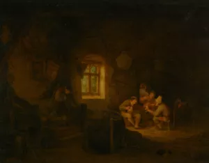 A Tavern Interior with Peasants Drinking Beneath a Window Oil painting by Adriaen Van Ostade
