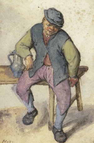 Auf einem Tisch sitzender Bauer by Adriaen Van Ostade Oil Painting