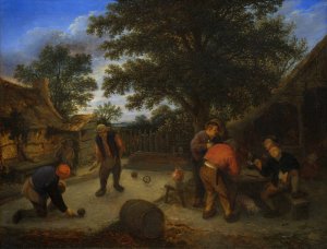 Ballplayers in the inn garden by Adriaen Van Ostade Oil Painting