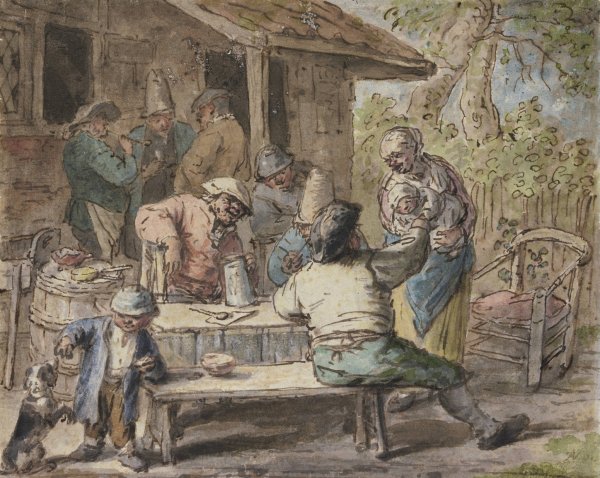 Bauern mit Kindern vor einem Haus  by Adriaen Van Ostade - Hand-Painted Oil Painting Reproduction