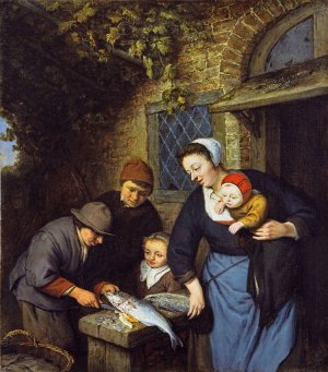 Buying Fish by Adriaen Van Ostade Oil Painting