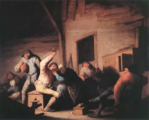Carousing Peasants in a Tavern by Adriaen Van Ostade Oil Painting