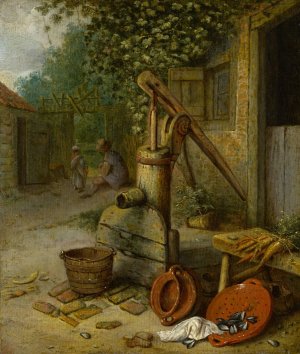 Court Of A Farm With Pump Well by Adriaen Van Ostade Oil Painting
