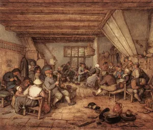 Feasting Peasants in a Tavern by Adriaen Van Ostade Oil Painting