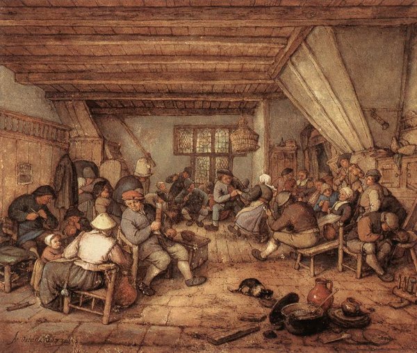 Feasting Peasants in a Tavern by Adriaen Van Ostade - Hand-Painted Oil Painting Reproduction
