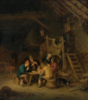 Four Card Players In A Rustic Interior by Adriaen Van Ostade Oil Painting