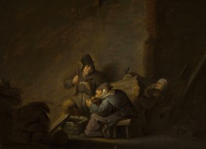 Genre scene in an interior by Adriaen Van Ostade Oil Painting