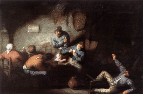 Inn Scene by Adriaen Van Ostade - Hand-Painted Oil Painting Reproduction