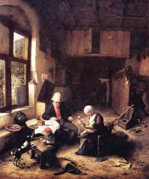 Inside a Peasant's Cottage by Adriaen Van Ostade - Oil Painting Reproduction