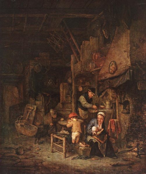 Interior with a Peasant Family by Adriaen Van Ostade - Hand-Painted Oil Painting Reproduction
