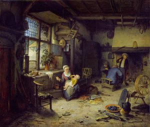 Interior with Peasants by Adriaen Van Ostade Oil Painting