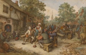Peasant Festival on a Town Street by Adriaen Van Ostade Oil Painting
