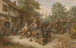 Peasant Festival on a Town Street by Adriaen Van Ostade Oil Painting