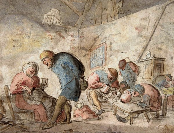 Peasants Drinking  by Adriaen Van Ostade - Hand-Painted Oil Painting Reproduction