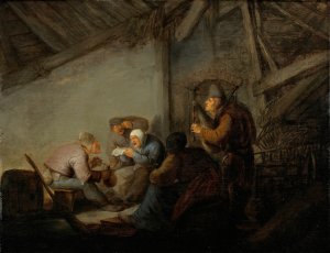 Peasants In A Tavern, Possibly A Depiction Of The Sense Of Hearing by Adriaen Van Ostade Oil Painting