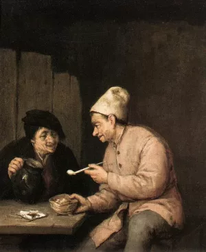 Piping and Drinking in the Tavern by Adriaen Van Ostade - Oil Painting Reproduction