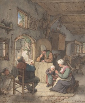 Reading the News at the Weavers' Cottage by Adriaen Van Ostade Oil Painting