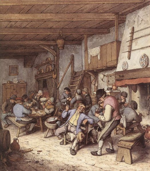 Tavern Interior by Adriaen Van Ostade - Hand-Painted Oil Painting Reproduction