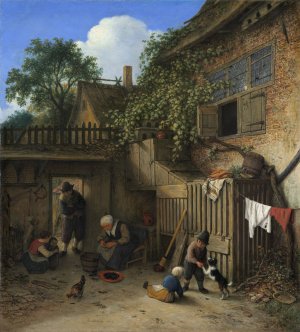 The Cottage Dooryard by Adriaen Van Ostade Oil Painting