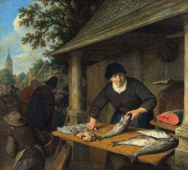 The Fishwife  by Adriaen Van Ostade - Hand-Painted Oil Painting Reproduction