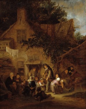 The Organ-Grinder Outside a Cottage by Adriaen Van Ostade Oil Painting