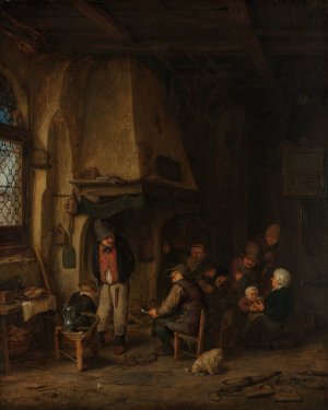 The Skaters; Peasants in an Interior by Adriaen Van Ostade Oil Painting