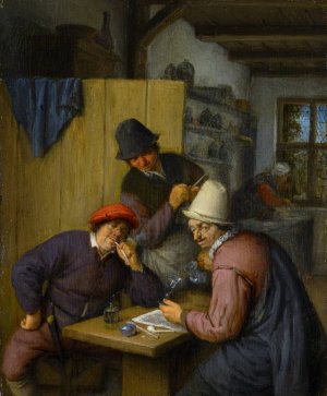 Three Drinking and Smoking Farmers in a Tavern by Adriaen Van Ostade Oil Painting
